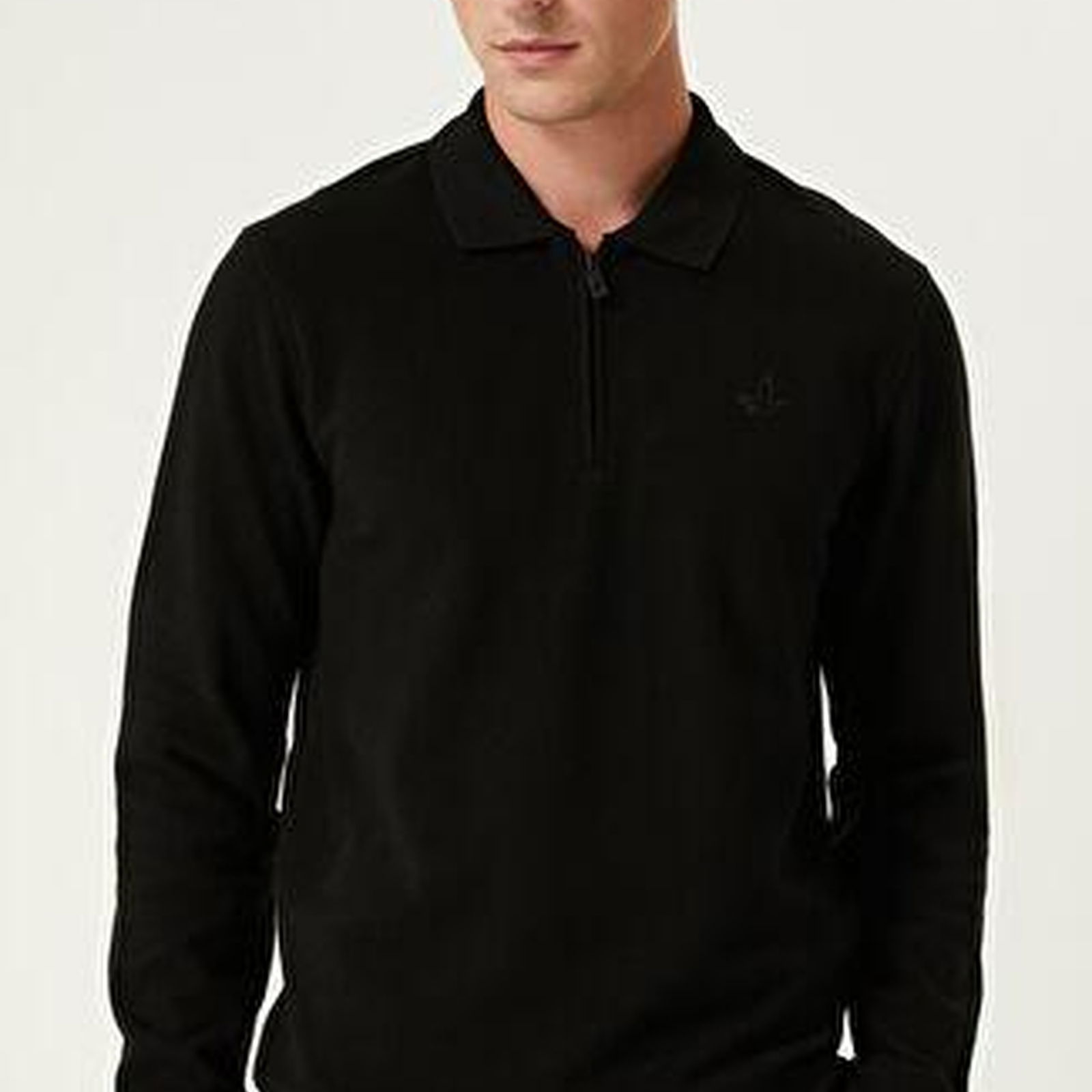 Siyah Polo Yaka Sweatshirt