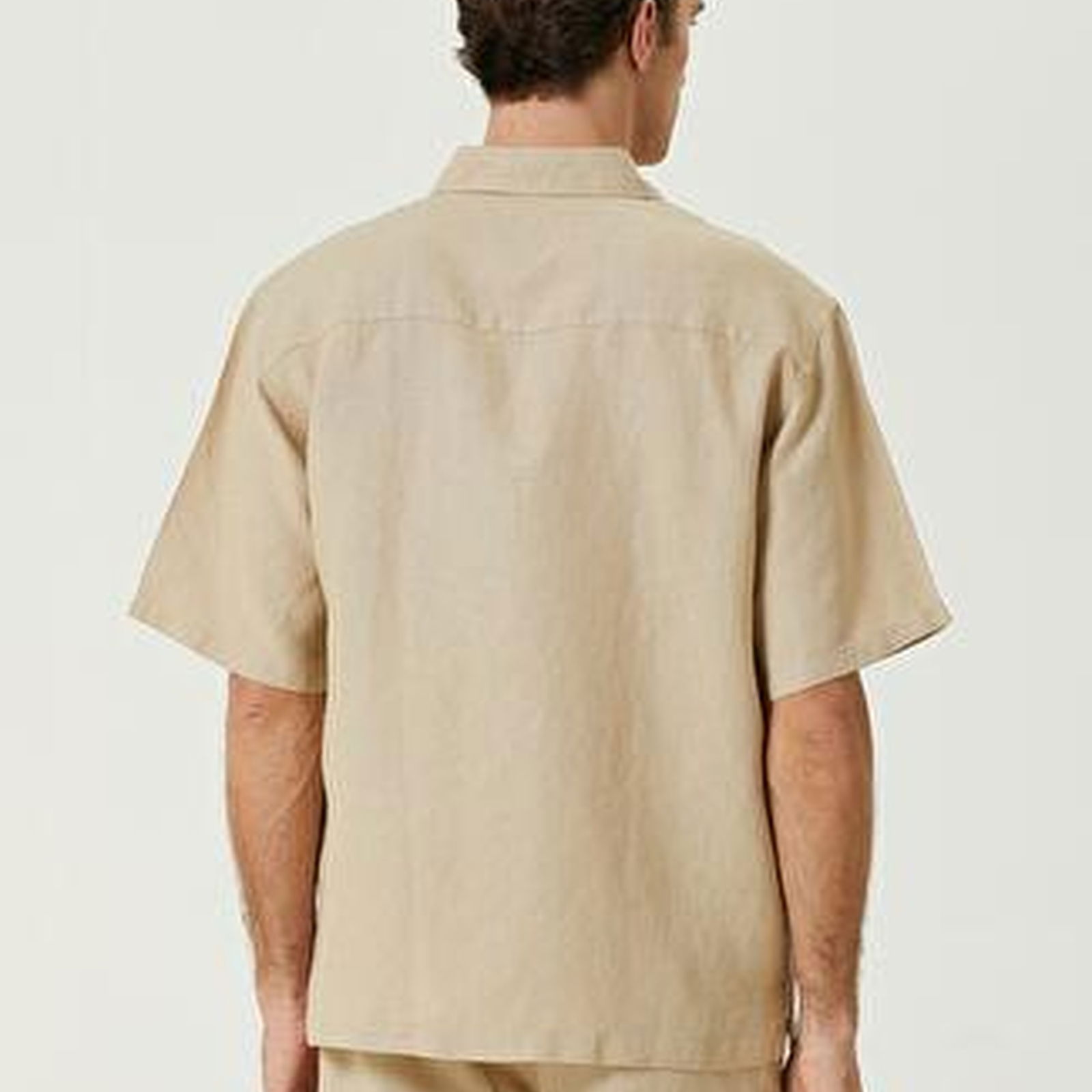 Comfort Fit Bej Kısa Kollu Keten Gömlek