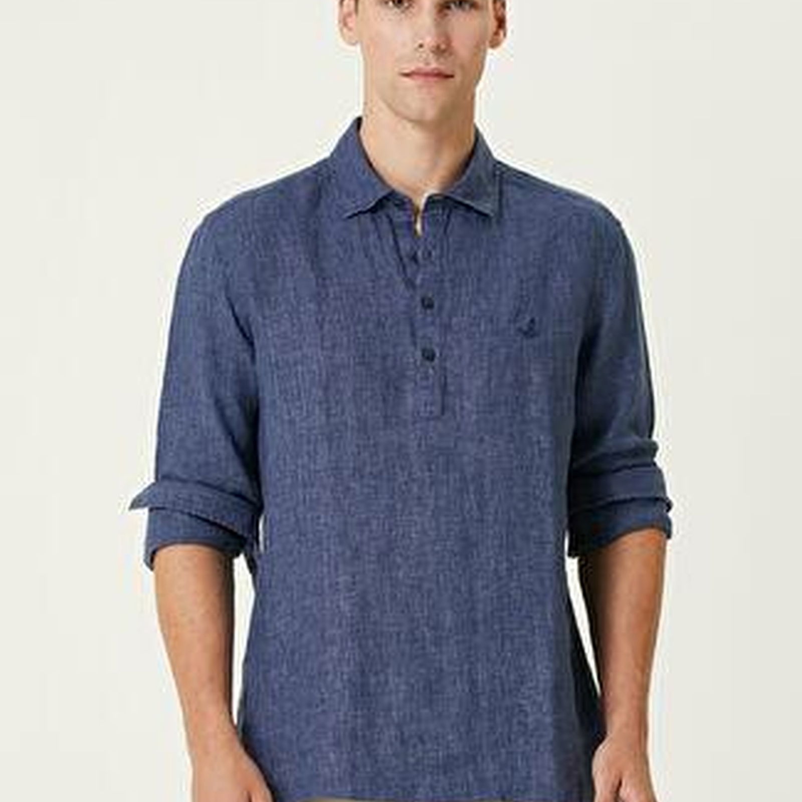 Comfort Fit Lacivert Keten Gömlek