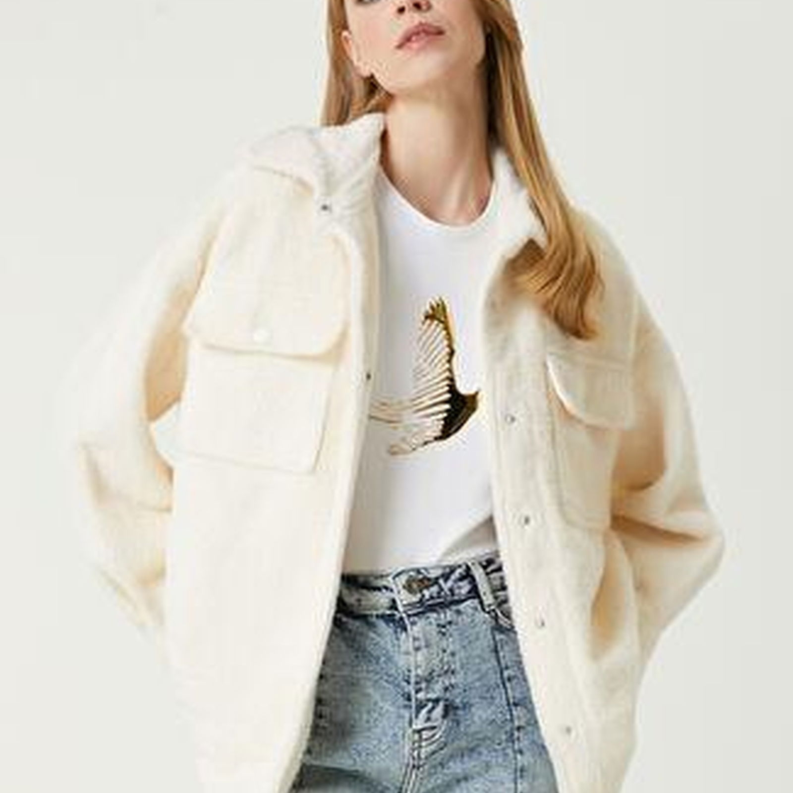Oversize Kırık Beyaz Dış Gömlek