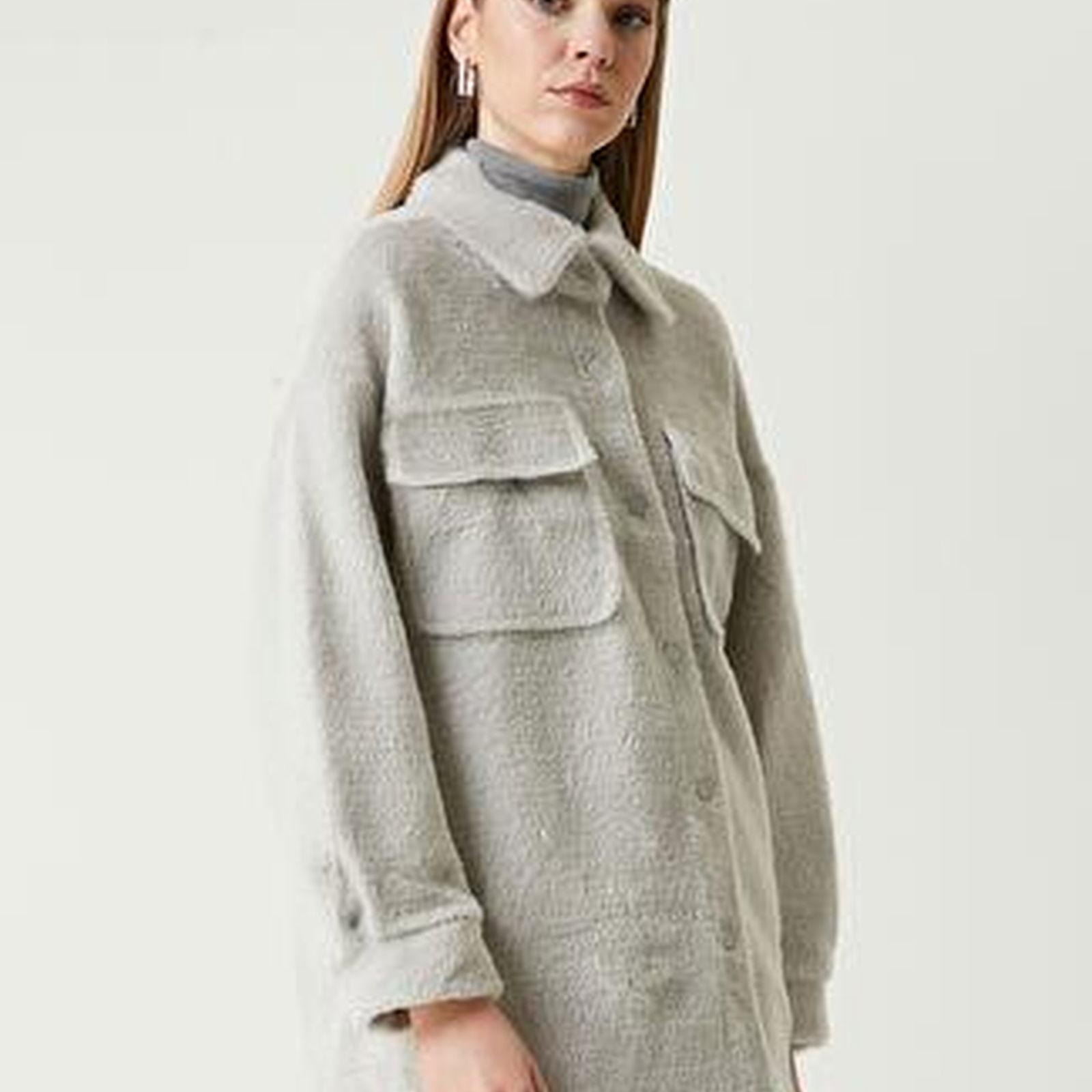 Oversize Gri Dış Gömlek