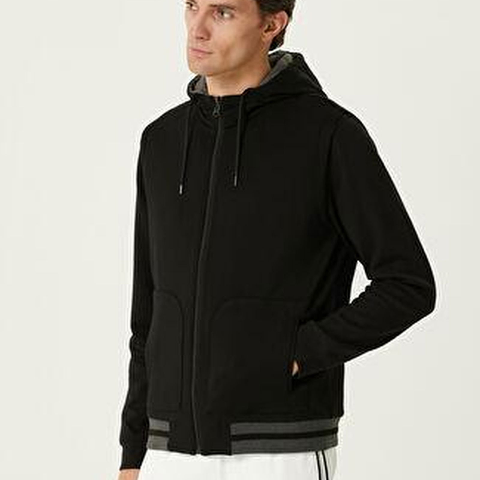 Siyah Kapüşonlu Çift Taraflı Jersey Yelek