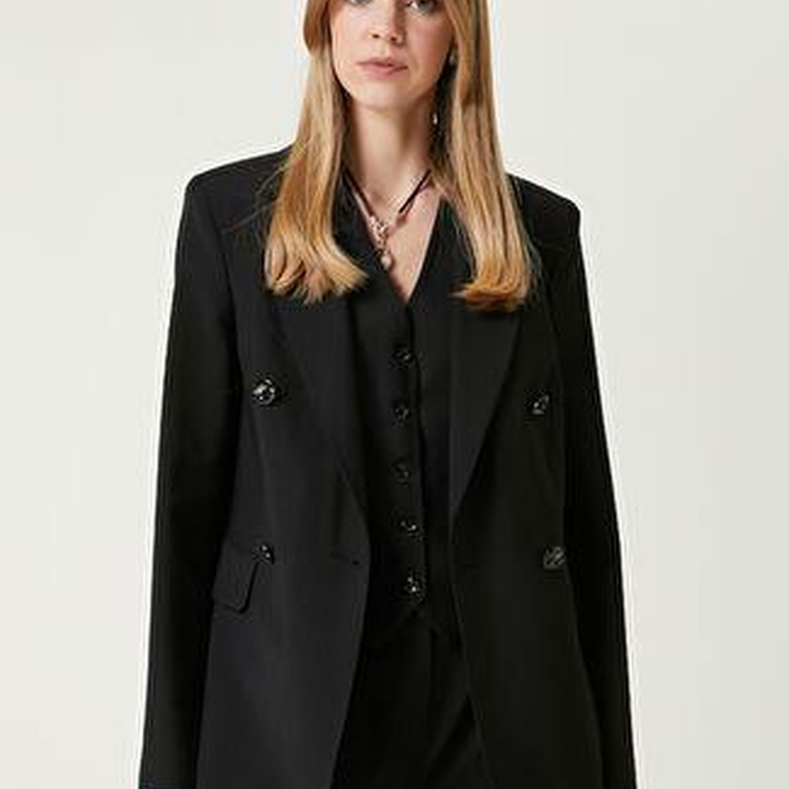 Siyah Kruvaze Blazer