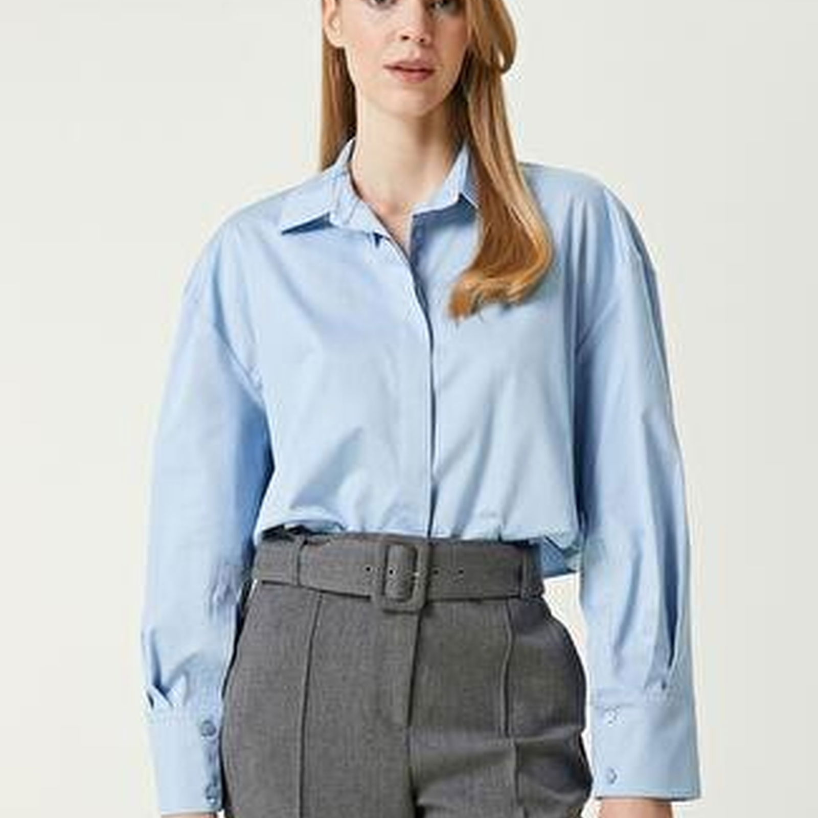 Mavi Crop Poplin Gömlek