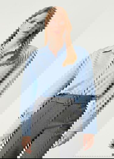  Mavi Crop Poplin Gömlek