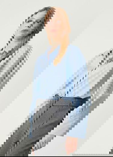  Mavi Crop Poplin Gömlek