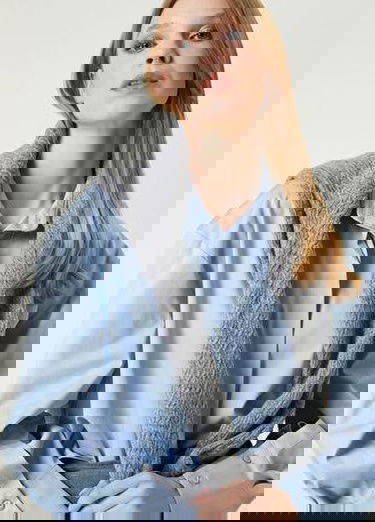  Mavi Crop Poplin Gömlek