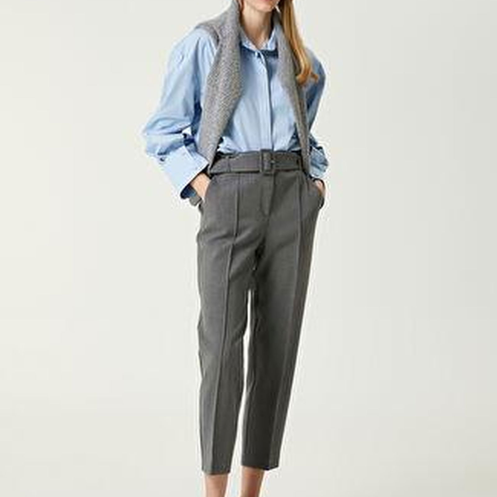 Mavi Crop Poplin Gömlek