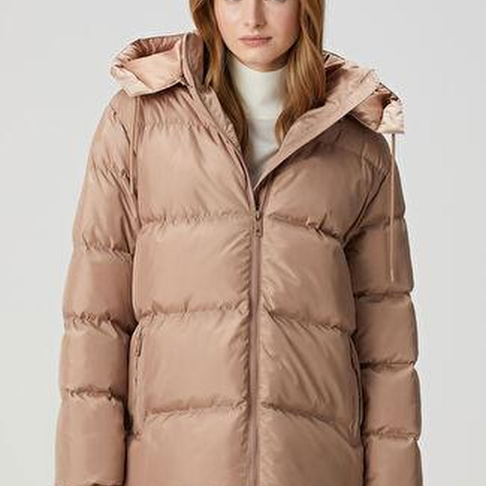Açık Kahverengi Kapüşonlu Puff Mont