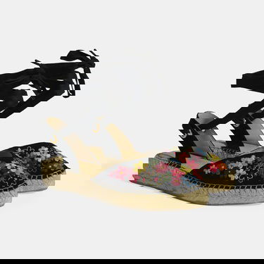  Limited Edition Siyah Kadın Çiçek Nakışlı Jüt Bağcıklı Slingback Espadril