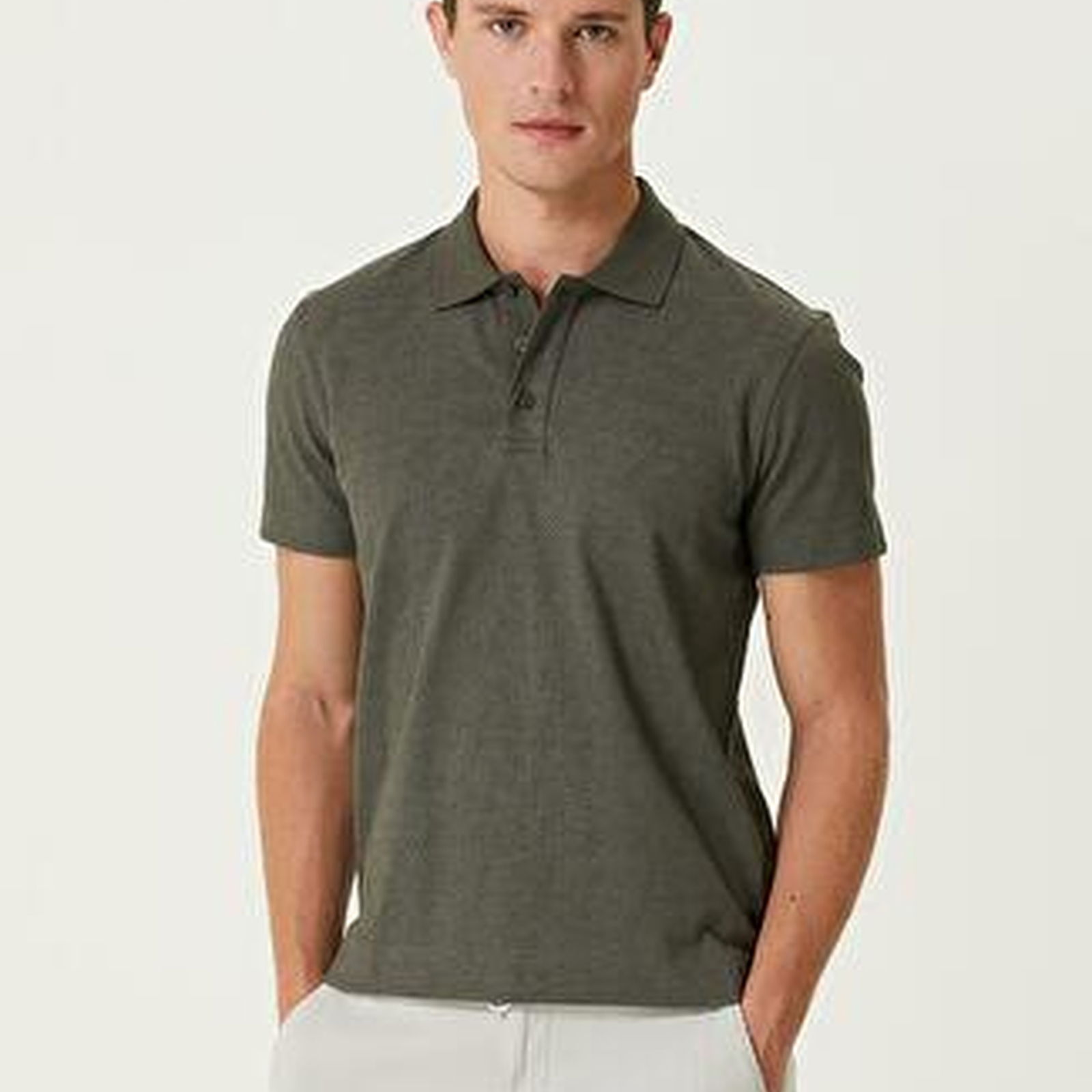 Beymen Club Erkek Slim Fit Haki Polo Yaka Kamuflaj Dokulu T-shirt