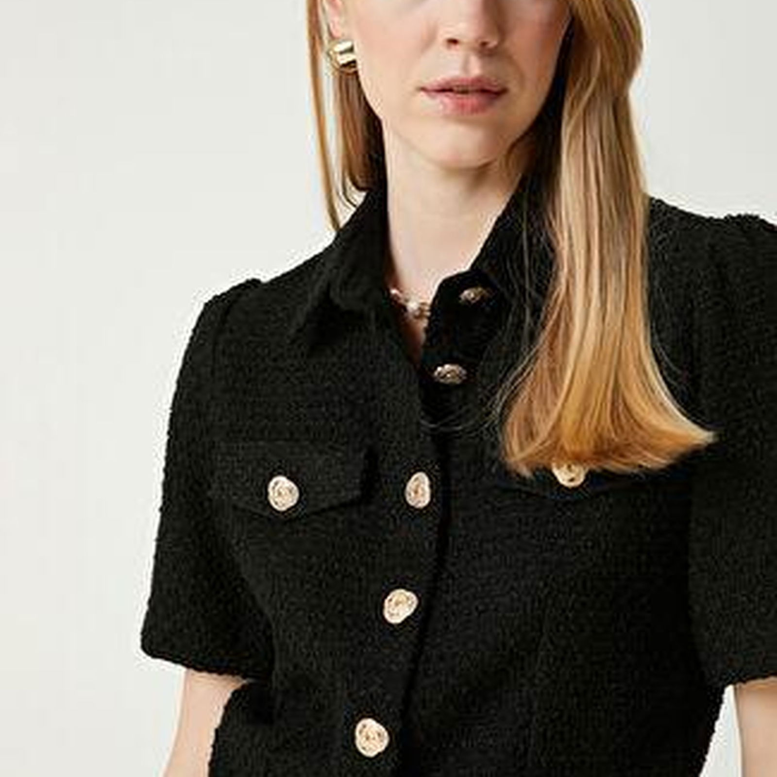Beymen Club Kadin Siyah Gold Düğmeli Tweed Bluz