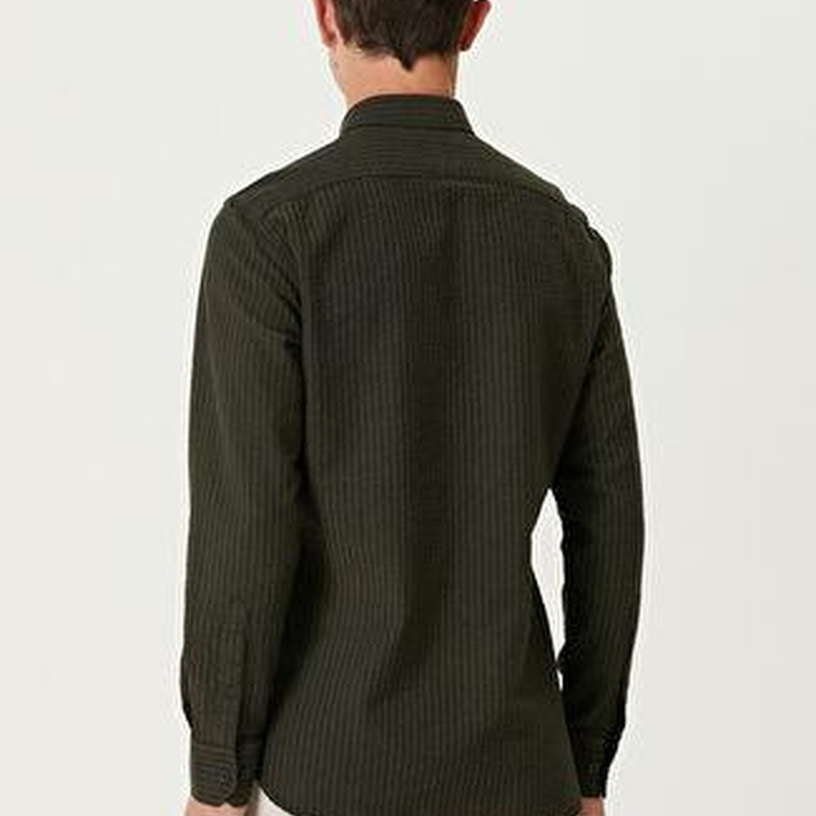 Beymen Club Erkek Slim Fit Haki Gofre Dokulu Gömlek