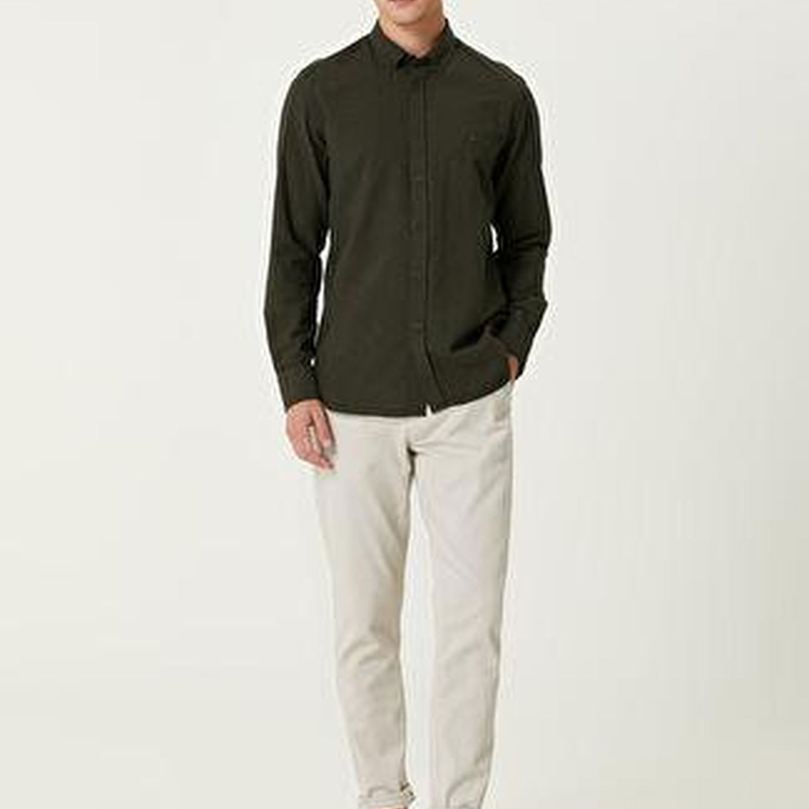 Beymen Club Erkek Slim Fit Haki Gofre Dokulu Gömlek