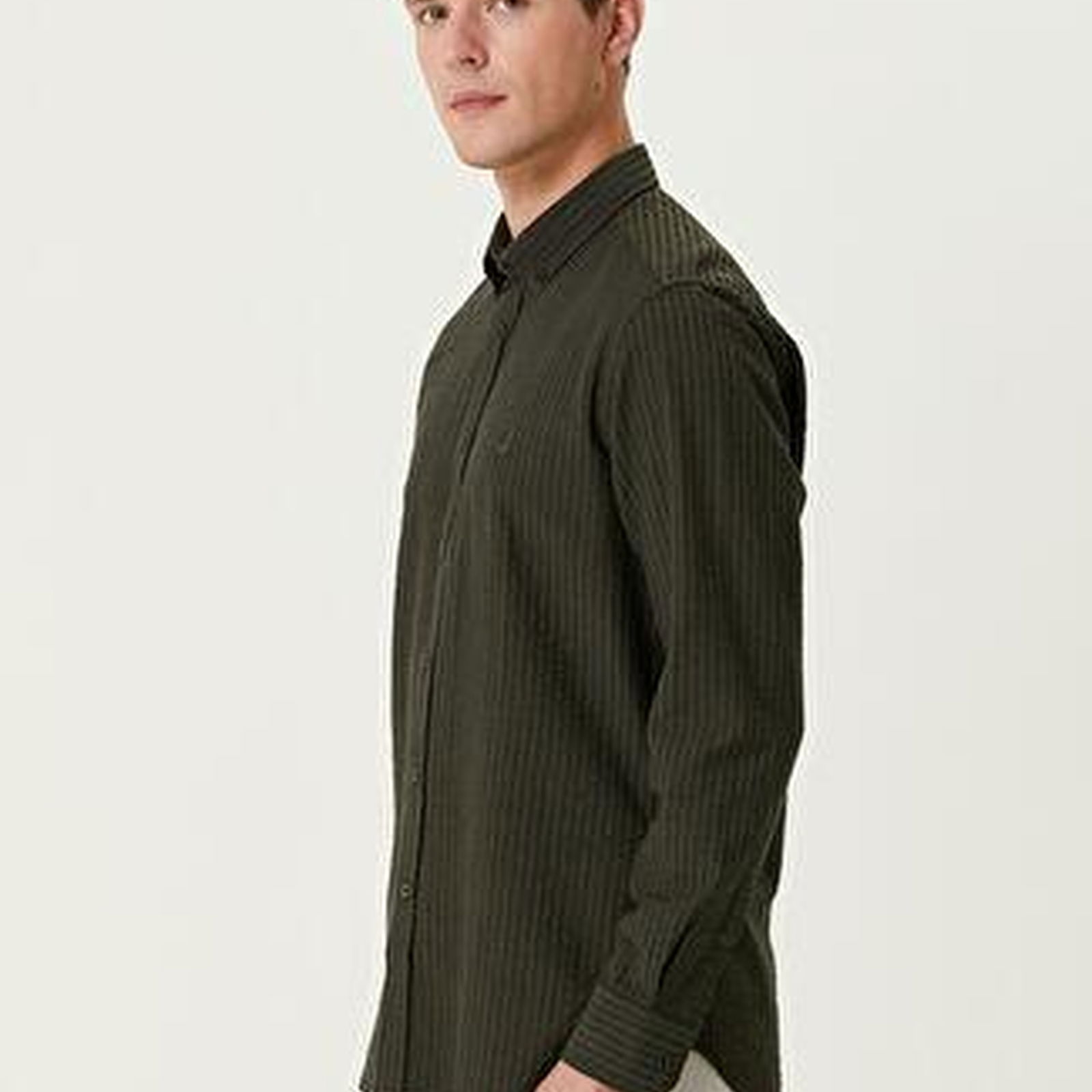 Beymen Club Erkek Slim Fit Haki Gofre Dokulu Gömlek