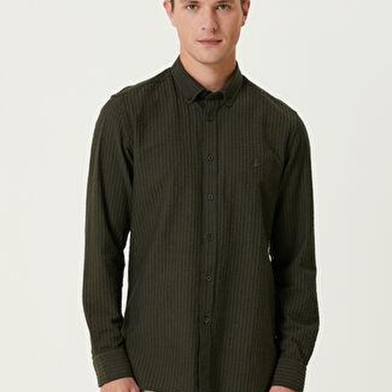 Beymen Club Erkek Slim Fit Haki Gofre Dokulu Gömlek