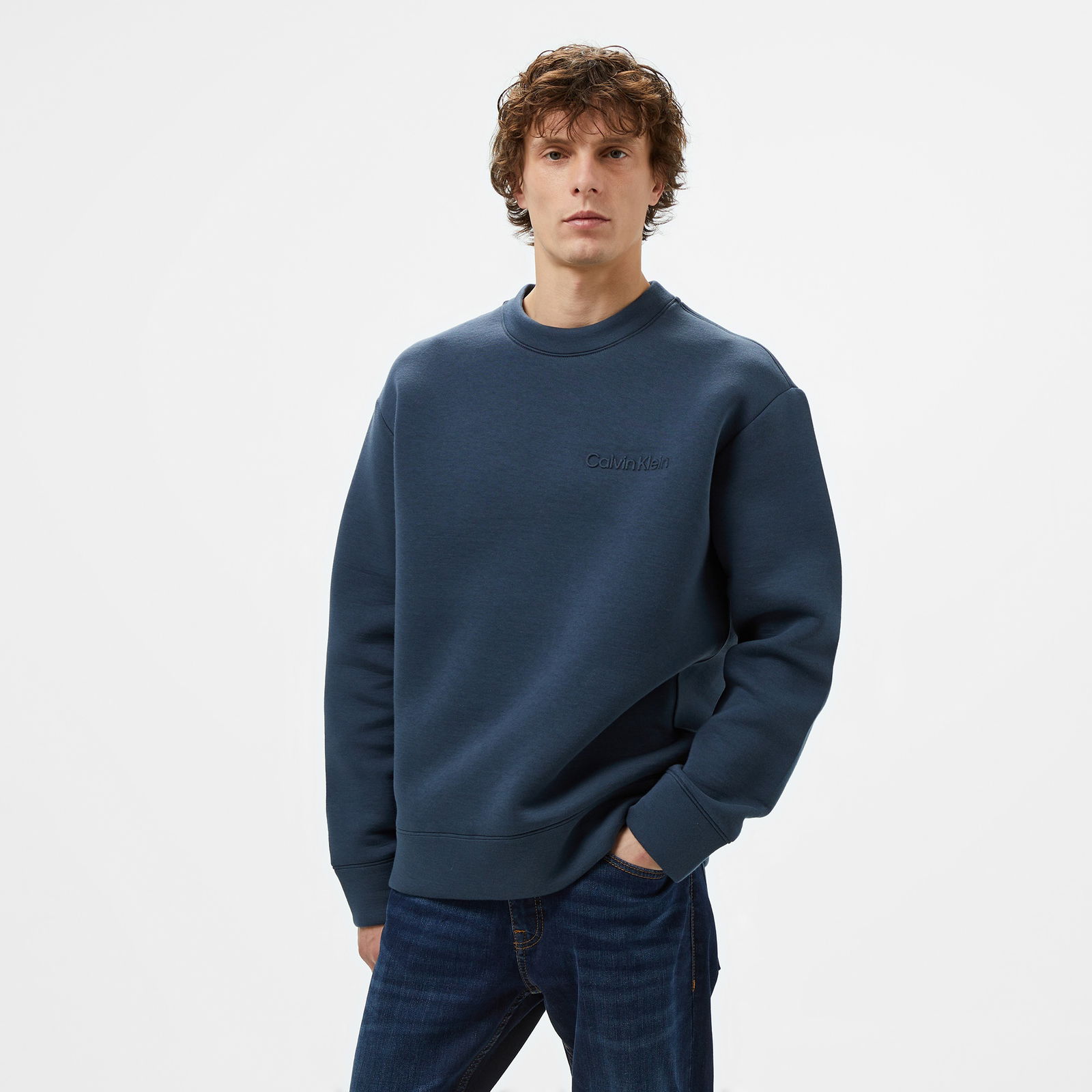 Calvin Klein Spacer Embossed Logo Erkek Lacivert Sweatshirt
