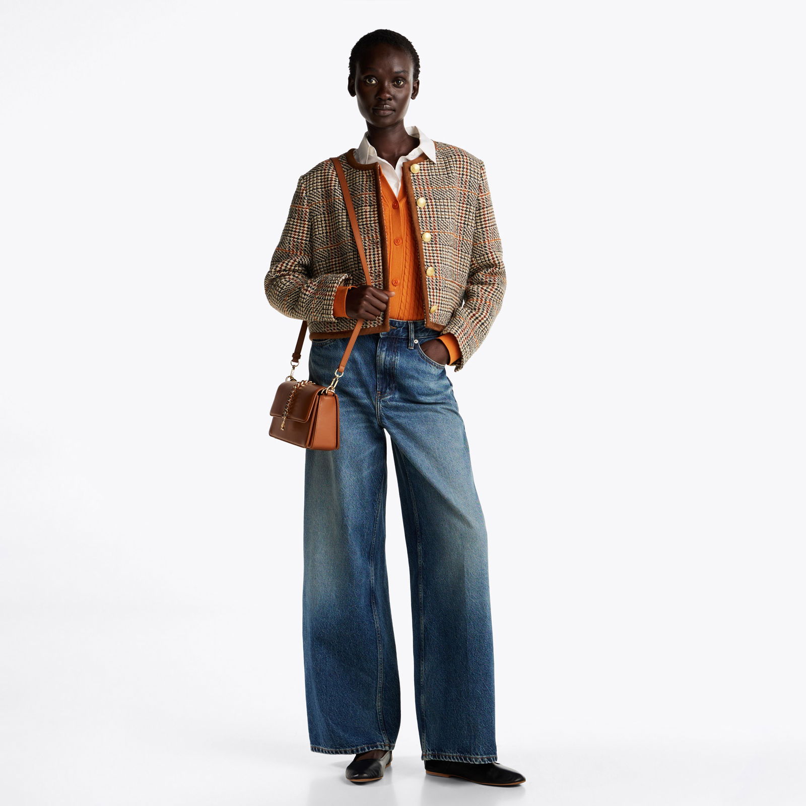 Tommy Hilfiger Tweed Wool Mix Check Crew Kadın Kahverengi Ceket