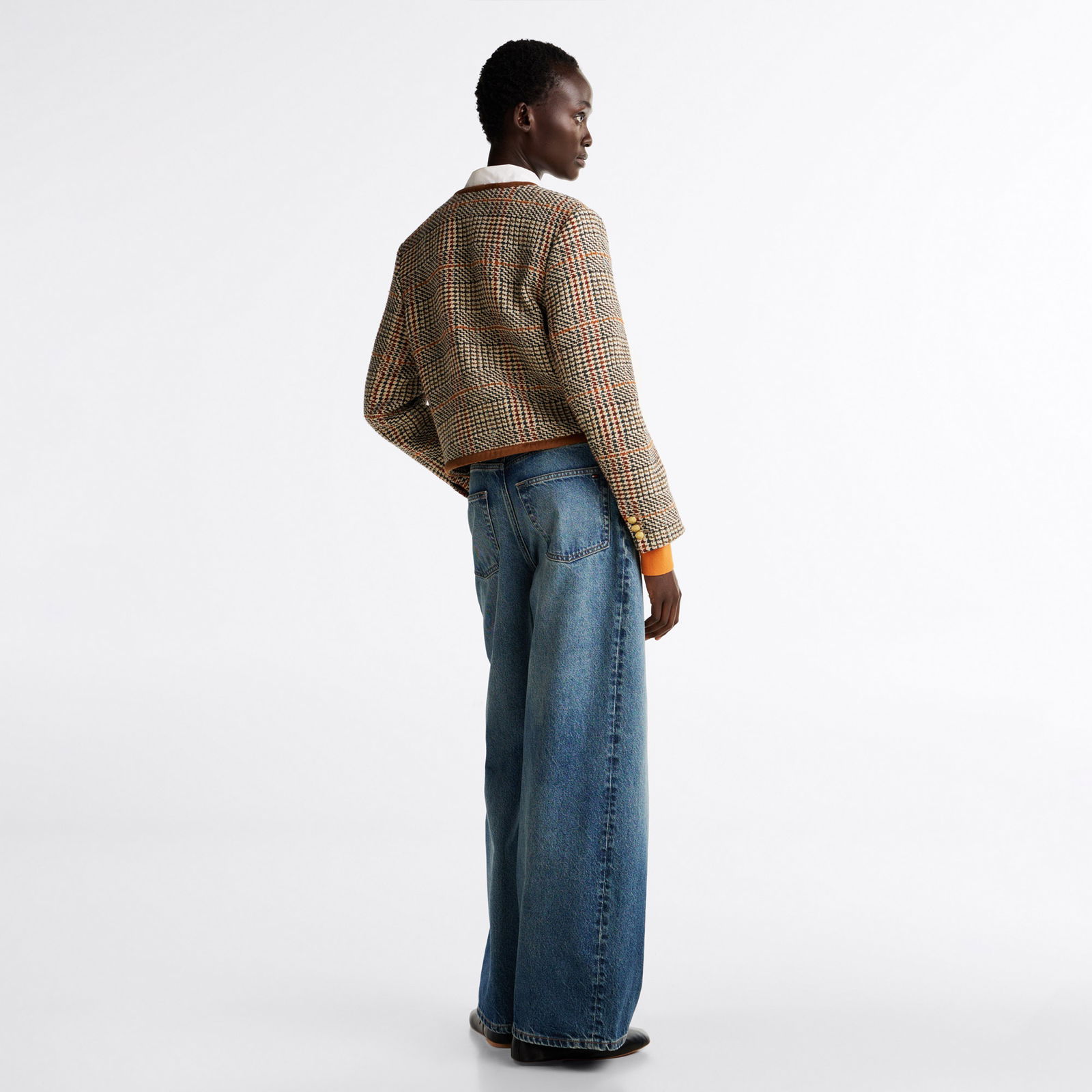 Tommy Hilfiger Tweed Wool Mix Check Crew Kadın Kahverengi Ceket