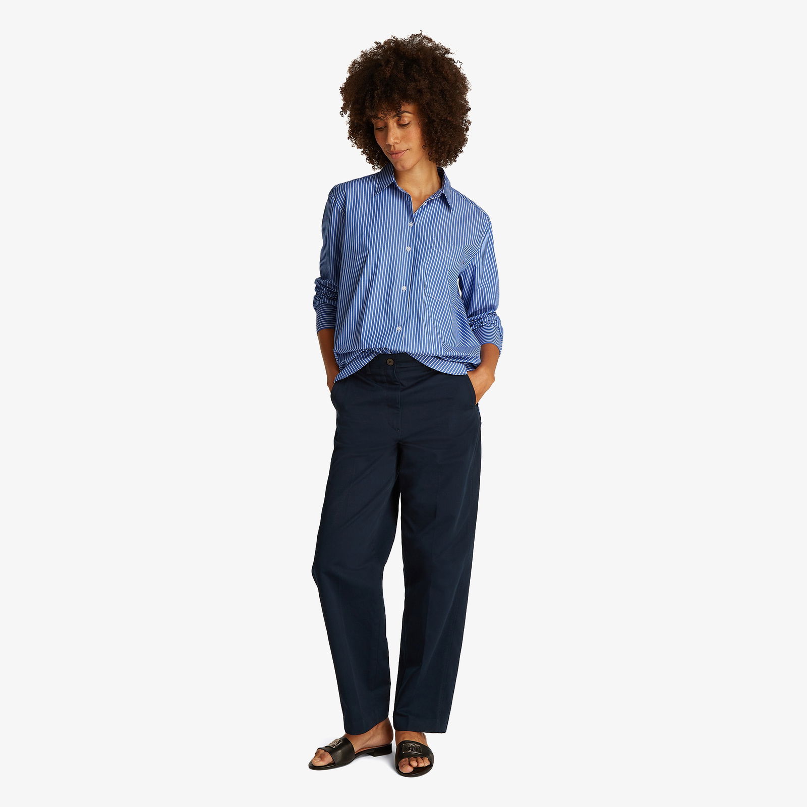 Tommy Hilfiger Ess Poplin Easy Fit Kadın Mavi Gömlek