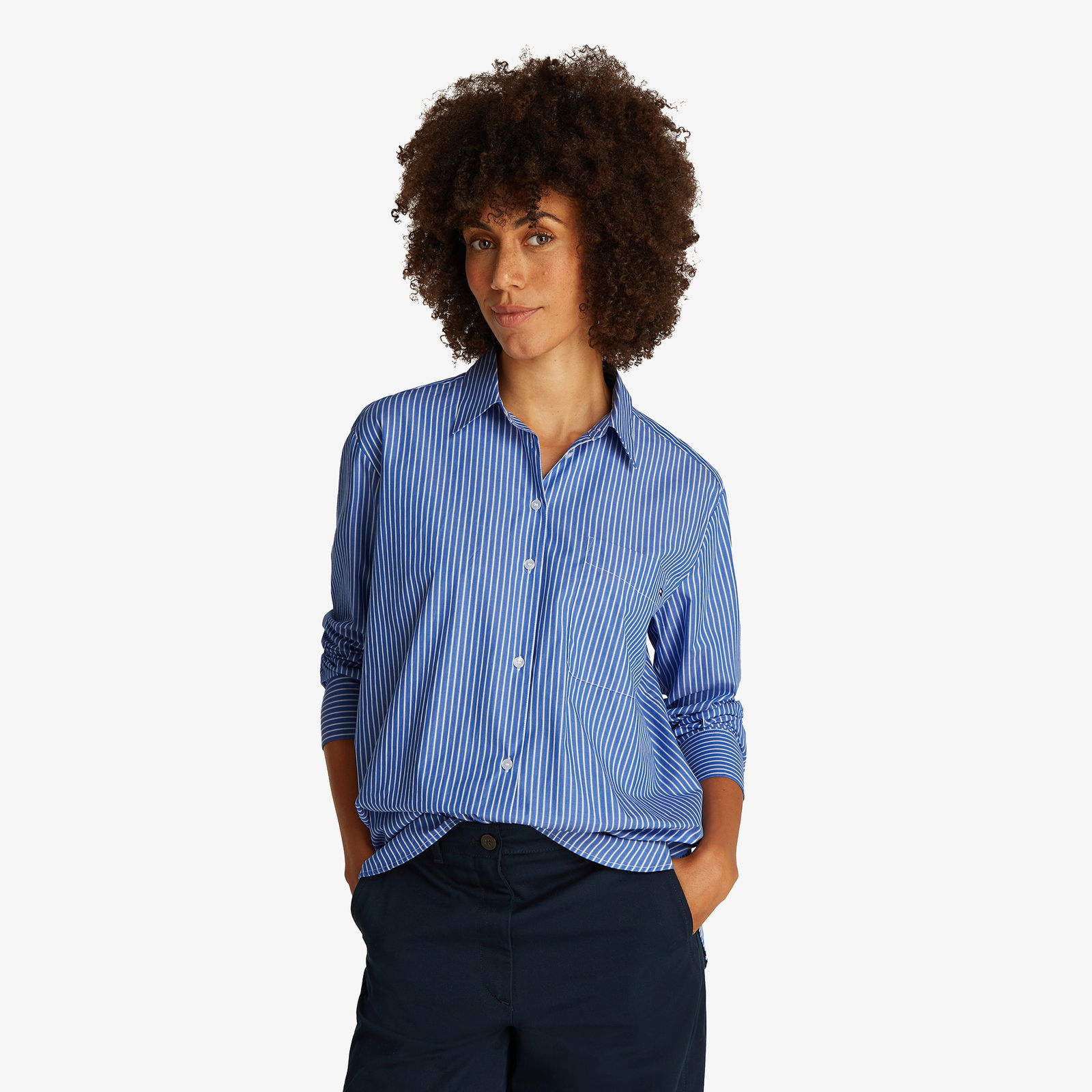 Tommy Hilfiger Ess Poplin Easy Fit Kadın Mavi Gömlek