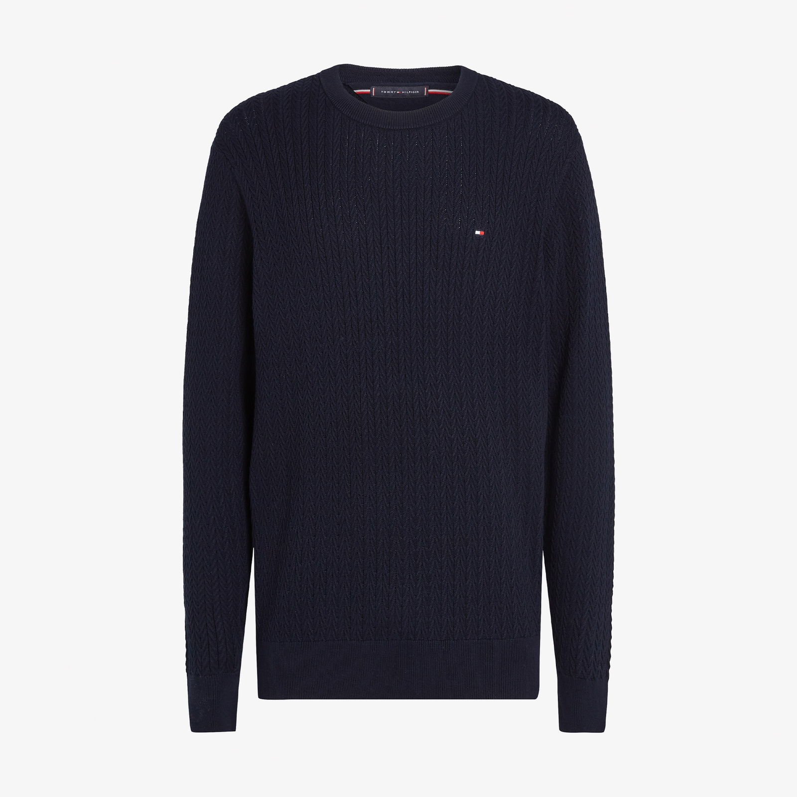 Tommy Hilfiger Herringbone Structure C Nk Erkek Mavi Kazak
