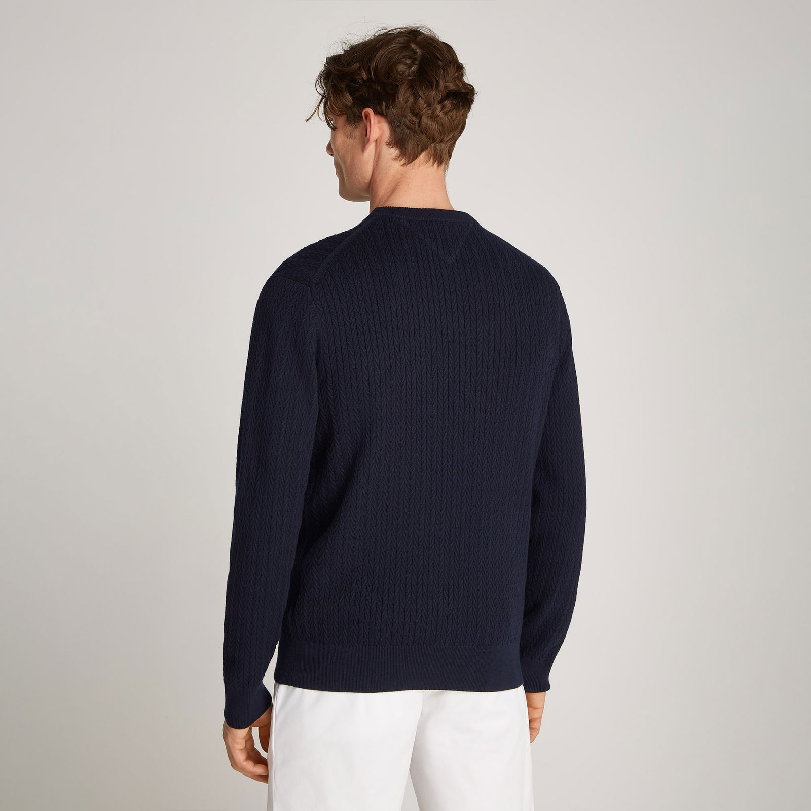 Tommy Hilfiger Herringbone Structure C Nk Erkek Mavi Kazak