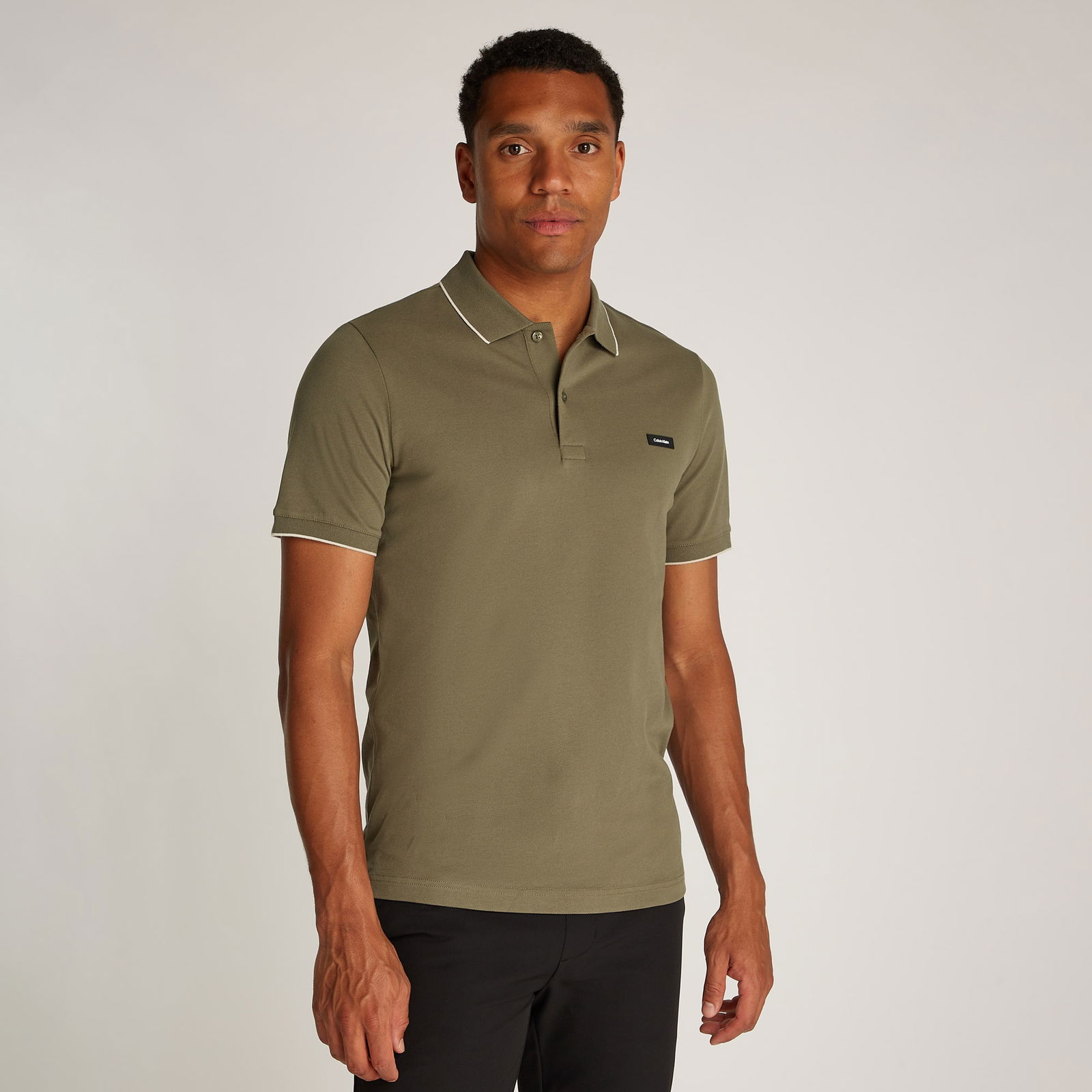 Calvin Klein Stretch Pique Tipping Erkek Gri Polo