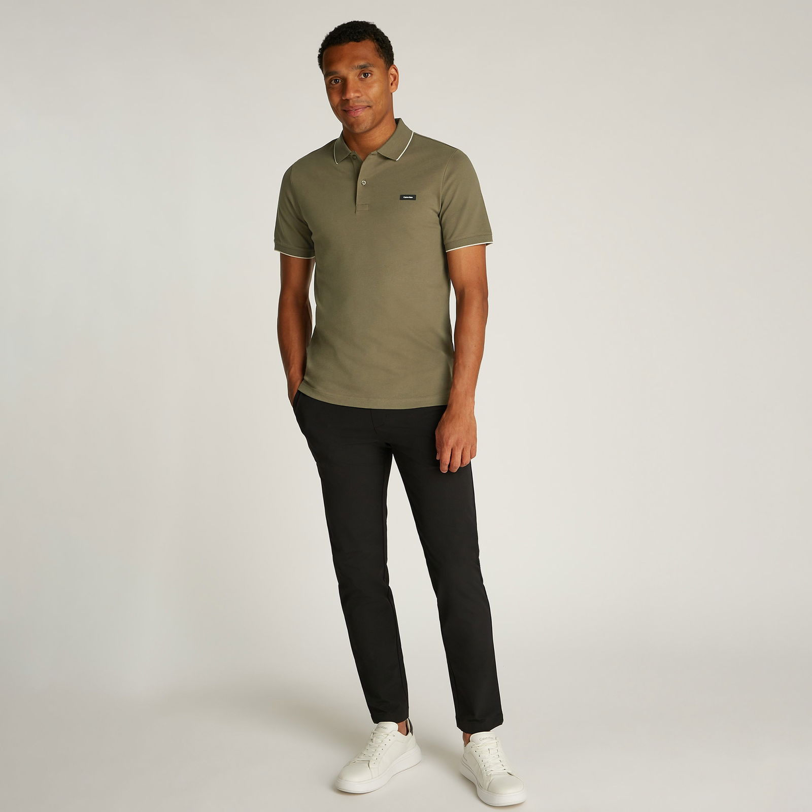 Calvin Klein Stretch Pique Tipping Erkek Gri Polo