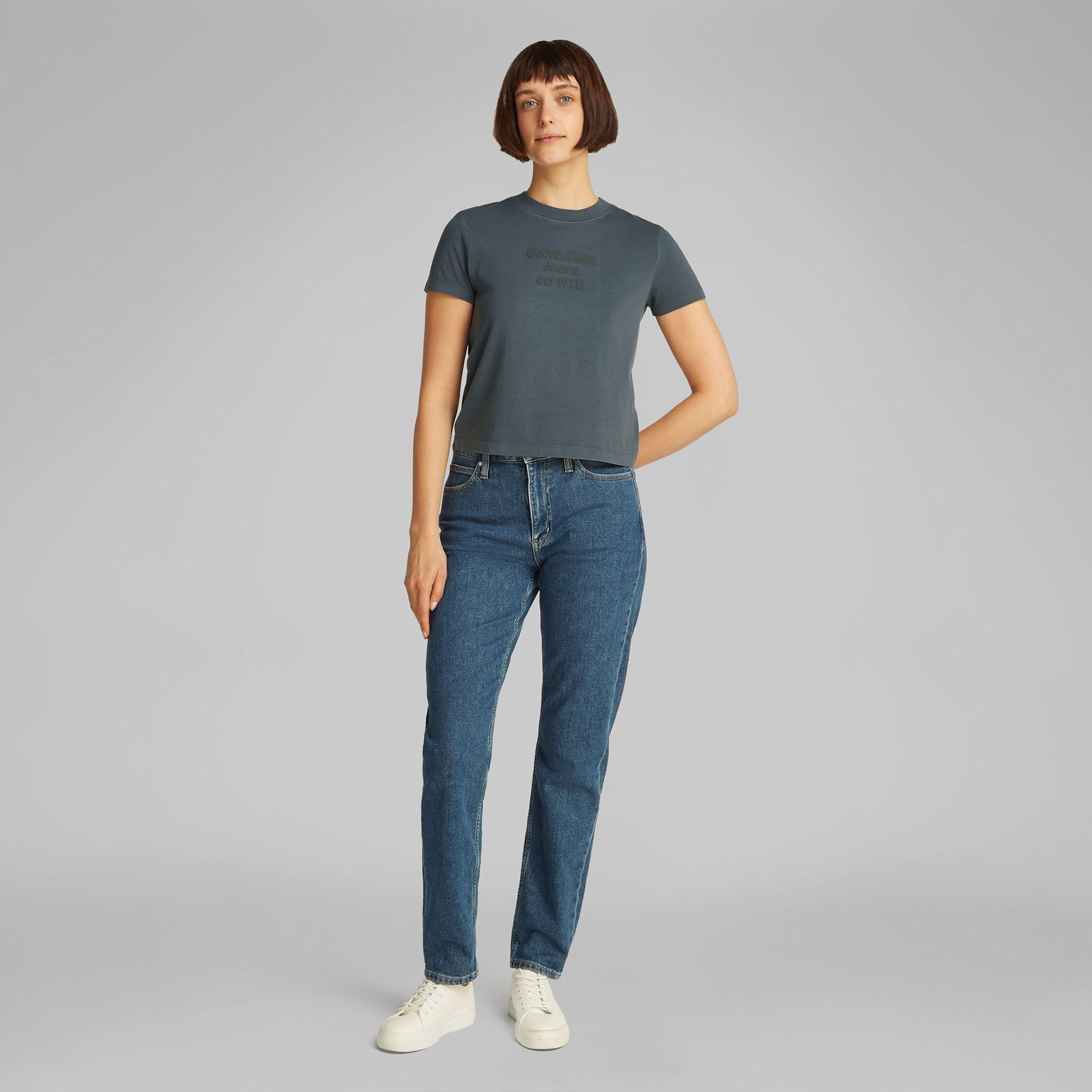 Calvin Klein Washed Puff Print Baby Kadın Gri T-Shirt