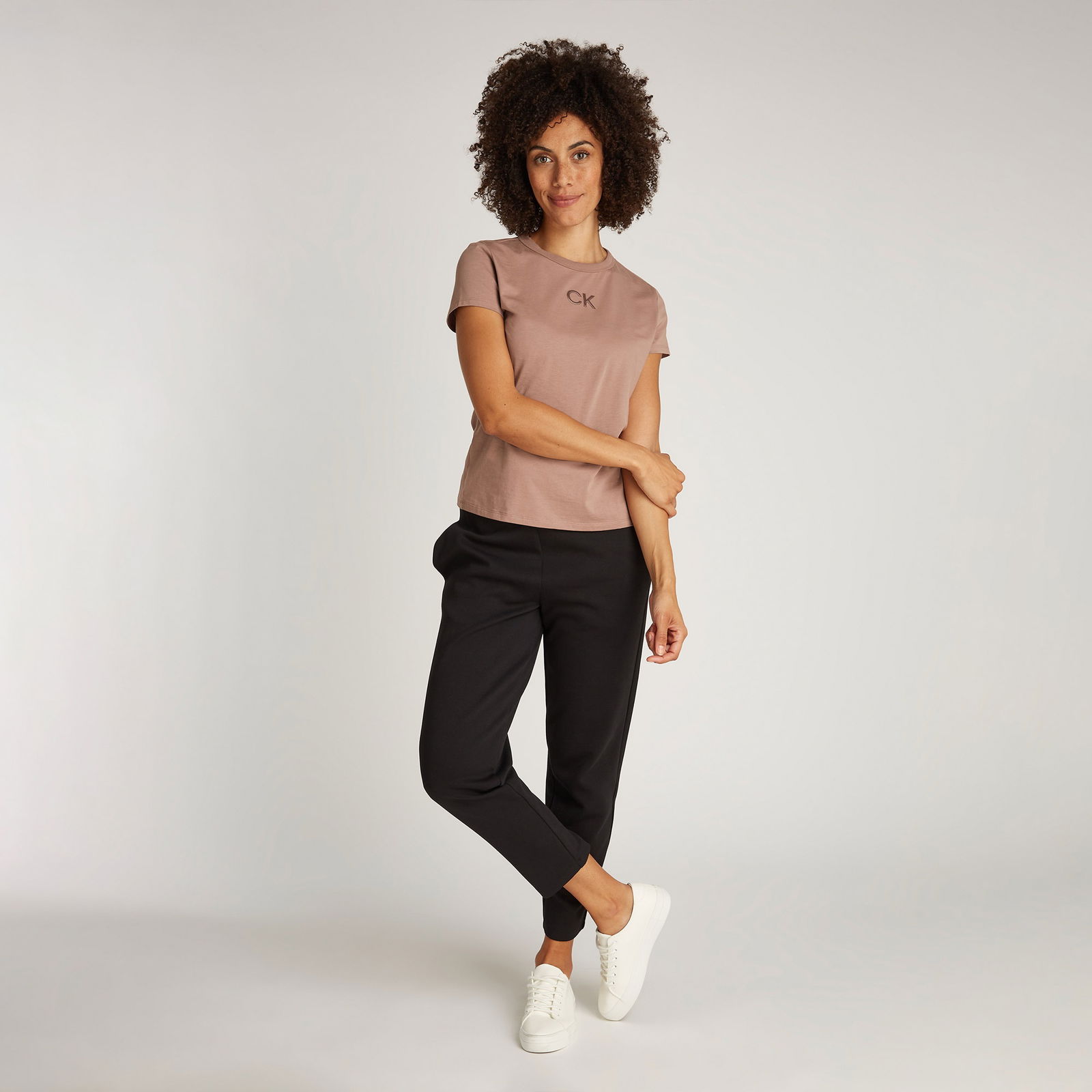 Calvin Klein Satin Slim Kadın Kahverengi T-Shirt