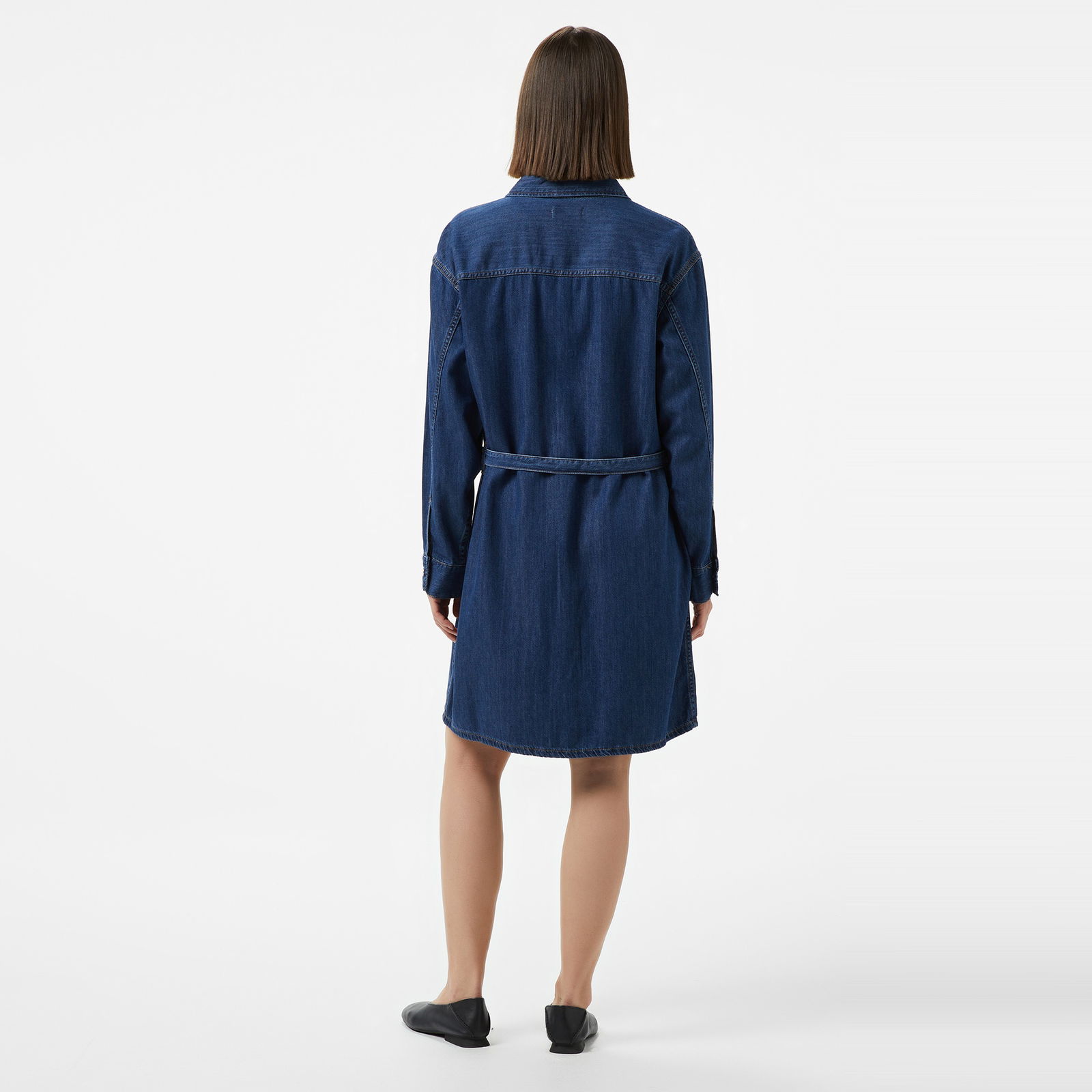 Calvin Klein Belted Tencel Denim Kadın Lacivert Elbise