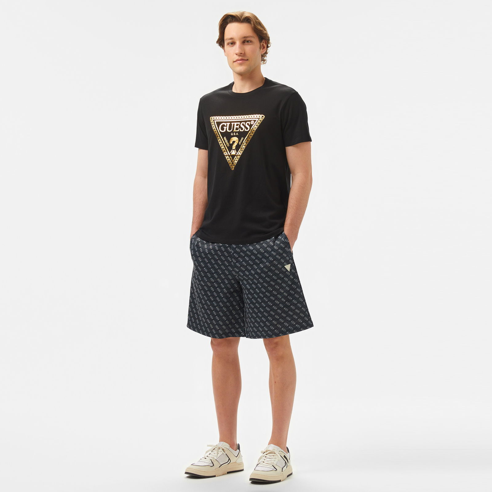 Guess Korbin Short Printed Double Knit Eco Erkek Siyah Şort