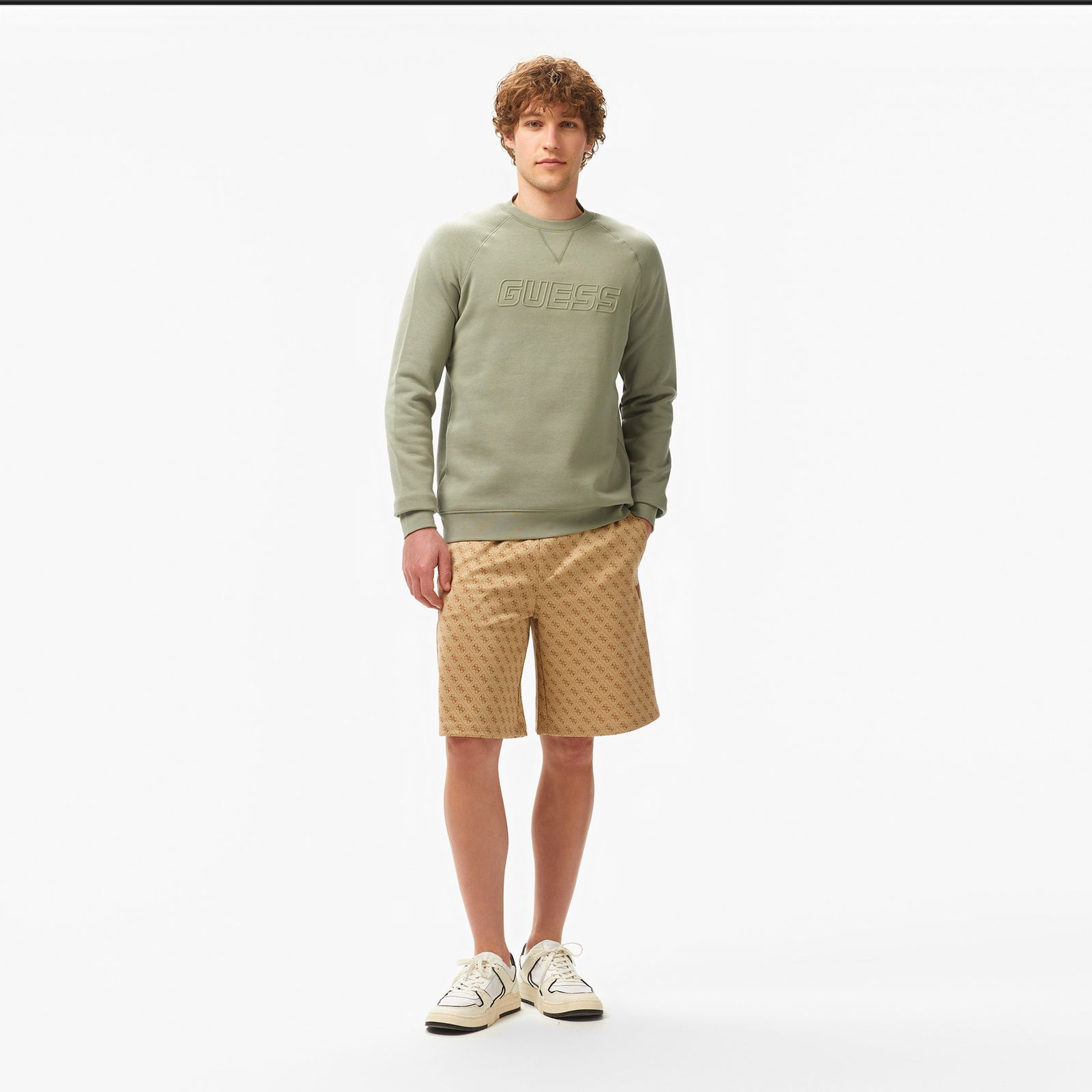 Guess New Aldwin Organic Co Recycle Poly 365 Erkek Yeşil Sweatshirt