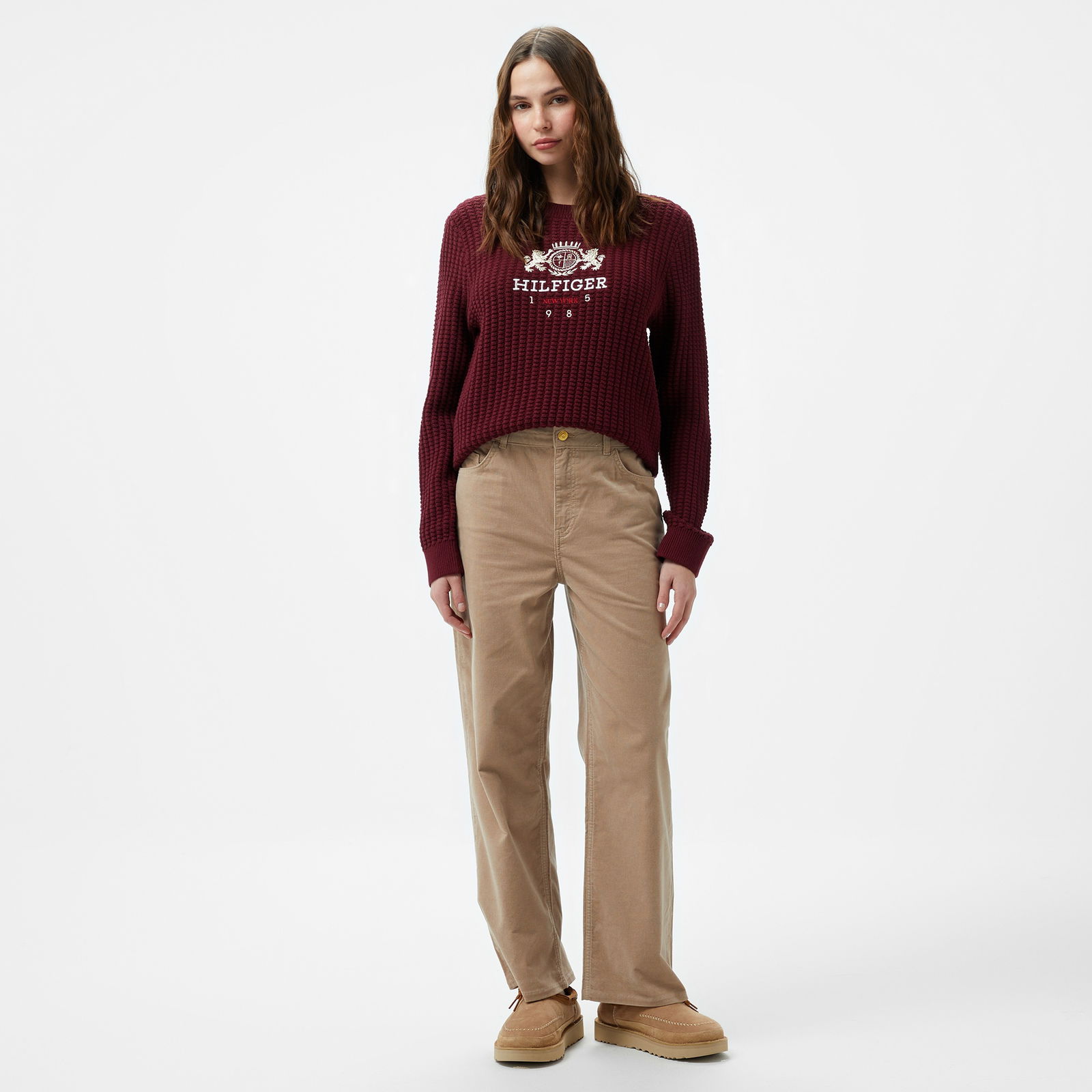 Tommy Hilfiger Varsity Crest Kadın Bordo Kazak
