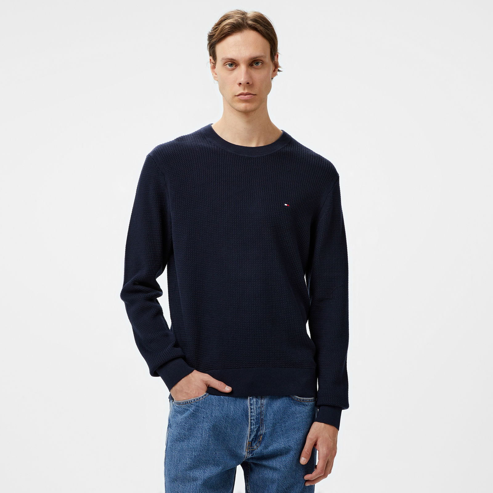 Tommy Hilfiger Structure Crew Nk Erkek Mavi Kazak