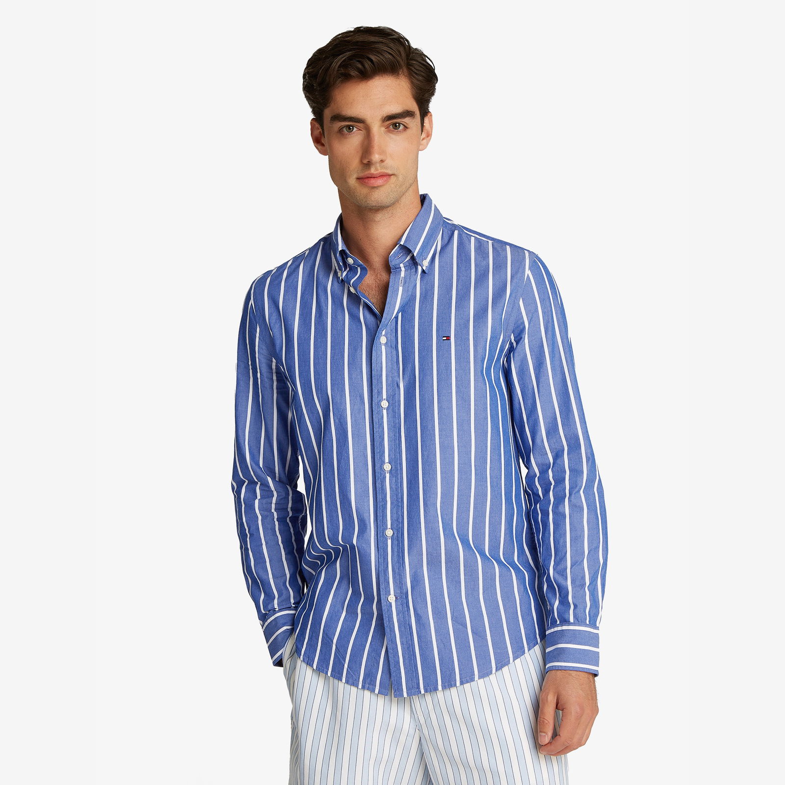 Tommy Hilfiger Flex Poplin Wide Stripe Rf Erkek Lacivert Gömlek