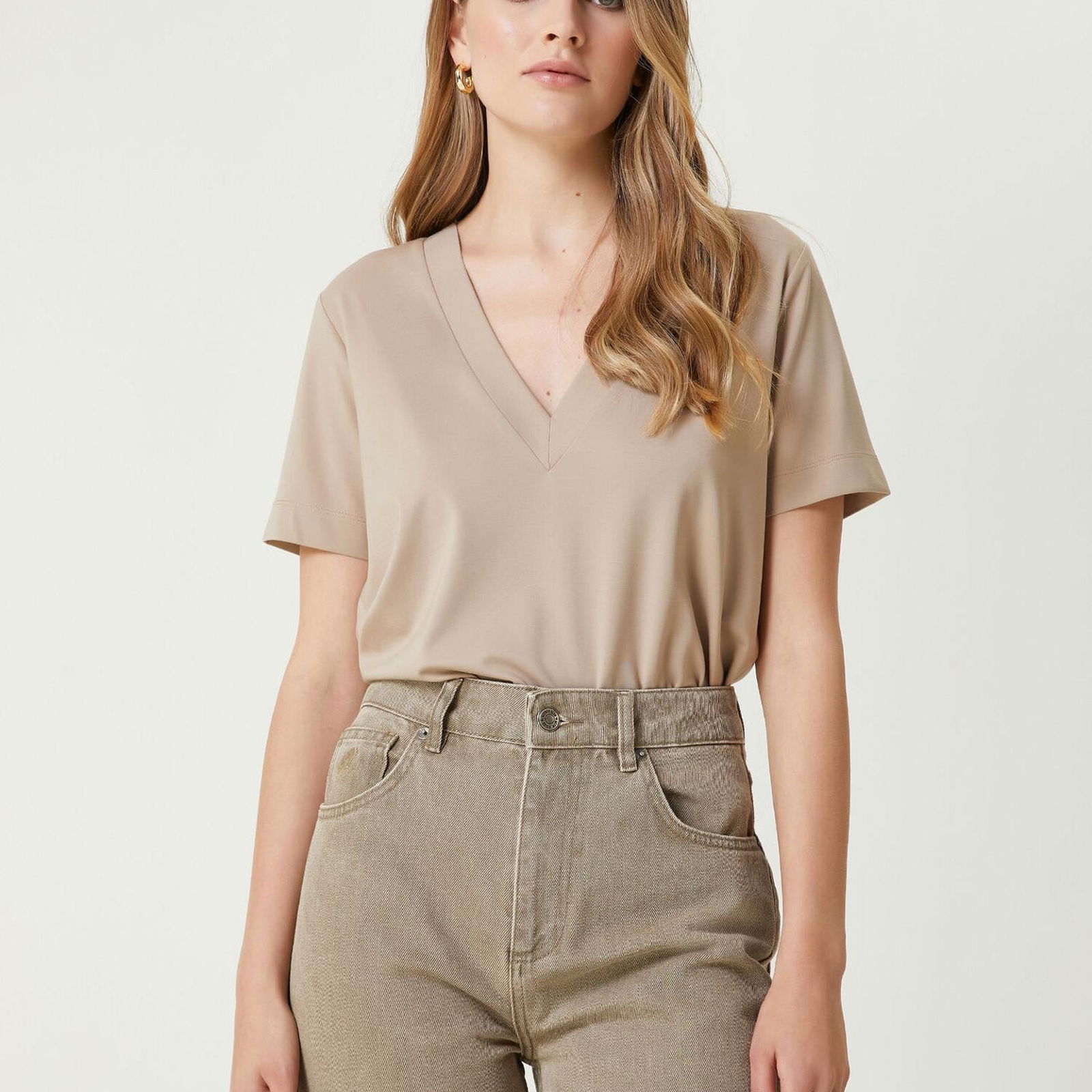 Beymen Club Kadin Bej V Yaka T-shirt