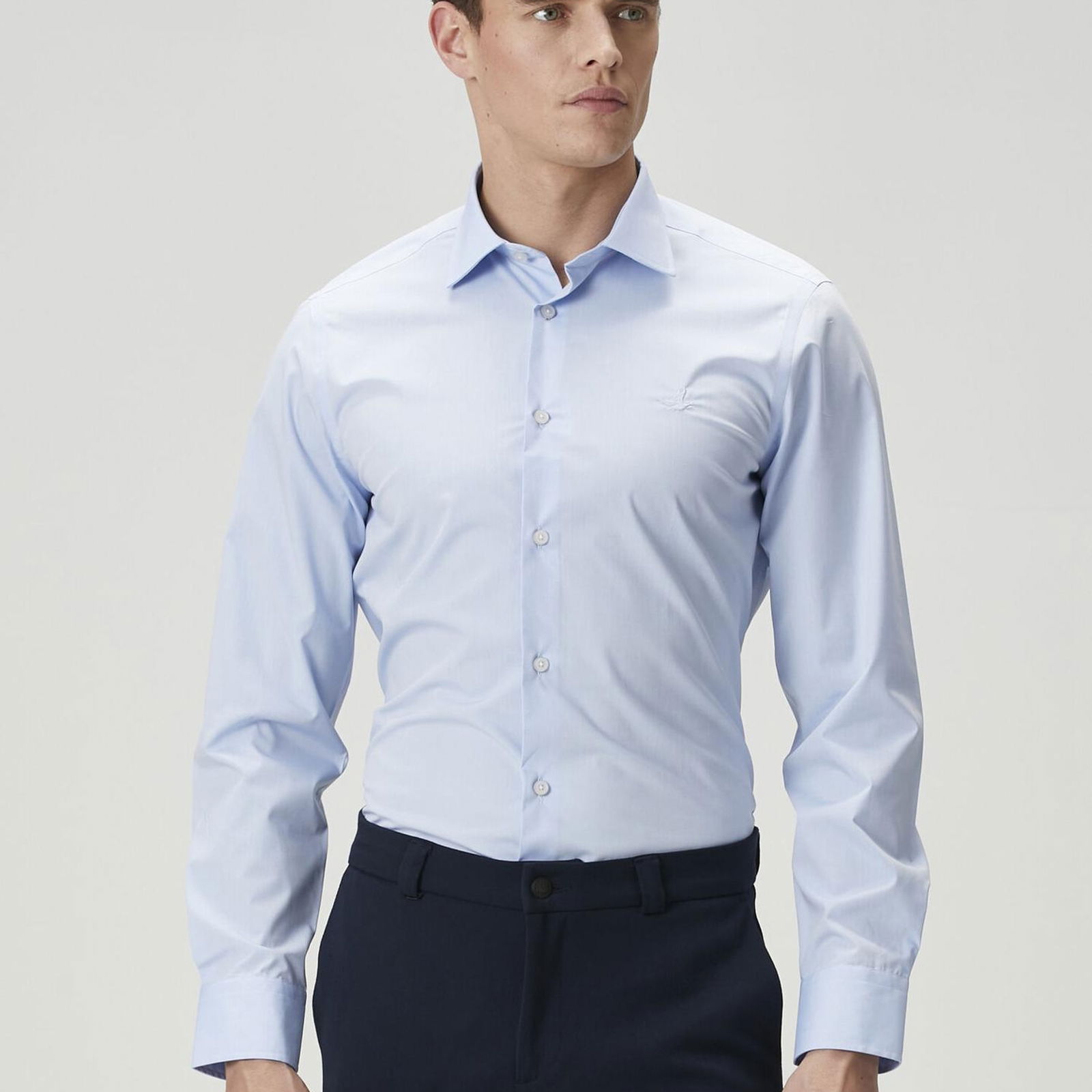 Beymen Club Erkek Slim Fit Mavi Non-Iron Poplin Gömlek