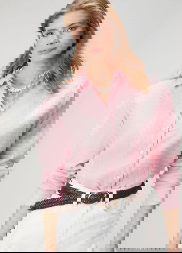  Beymen Club Kadin Pembe Nakışlı Keten Gömlek