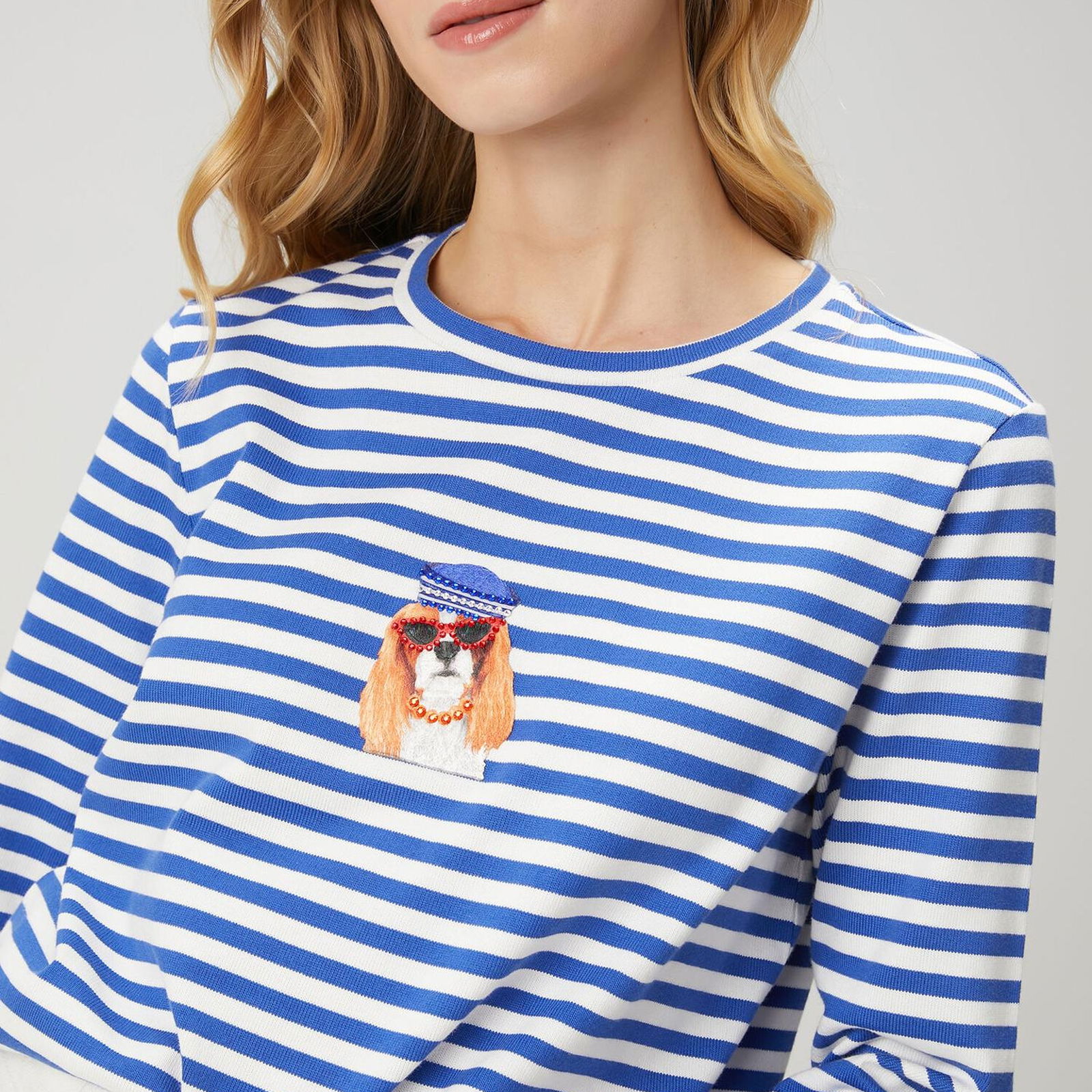 Beymen Club Kadin Mavi Çizgili Köpek Baskılı Sweatshirt