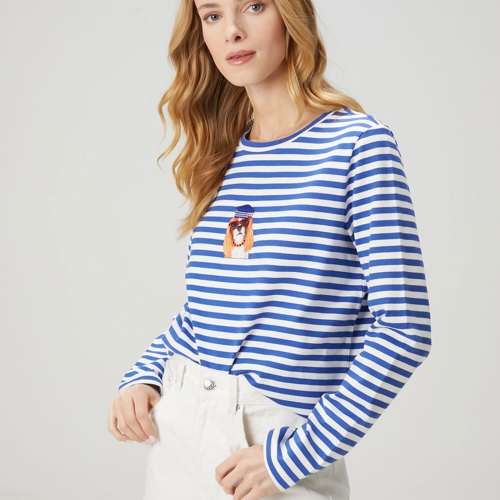 Beymen Club Kadin Mavi Çizgili Köpek Baskılı Sweatshirt