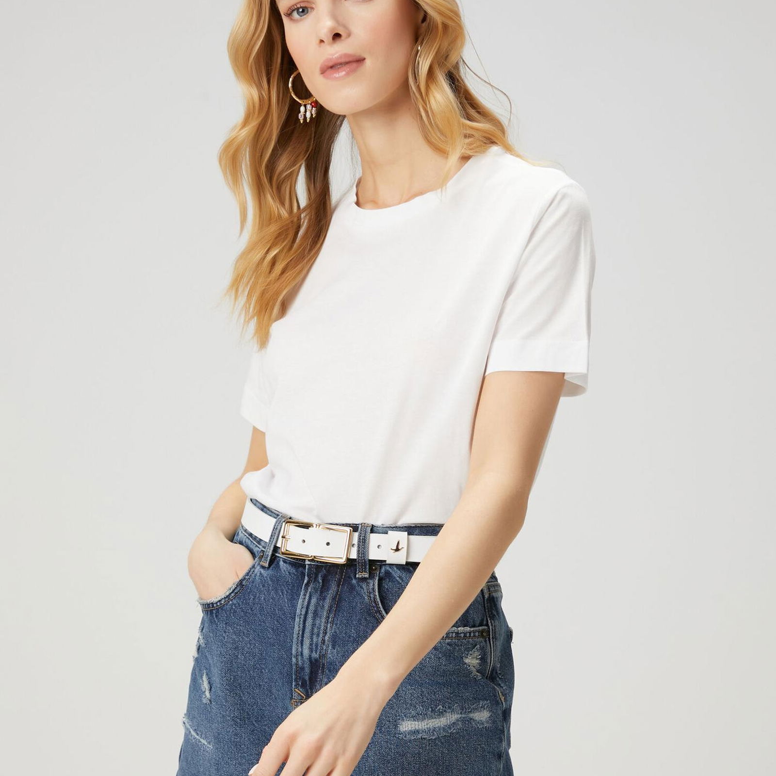 Beymen Club Kadin Kırık Beyaz Logo Detaylı Basic T-shirt