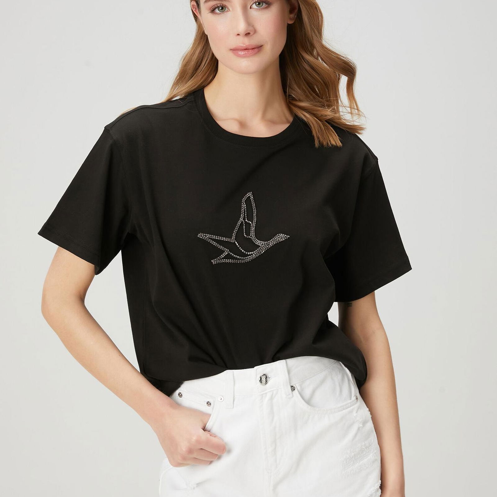 Beymen Club Kadin Siyah Taşlı Kaz Logolu T-shirt