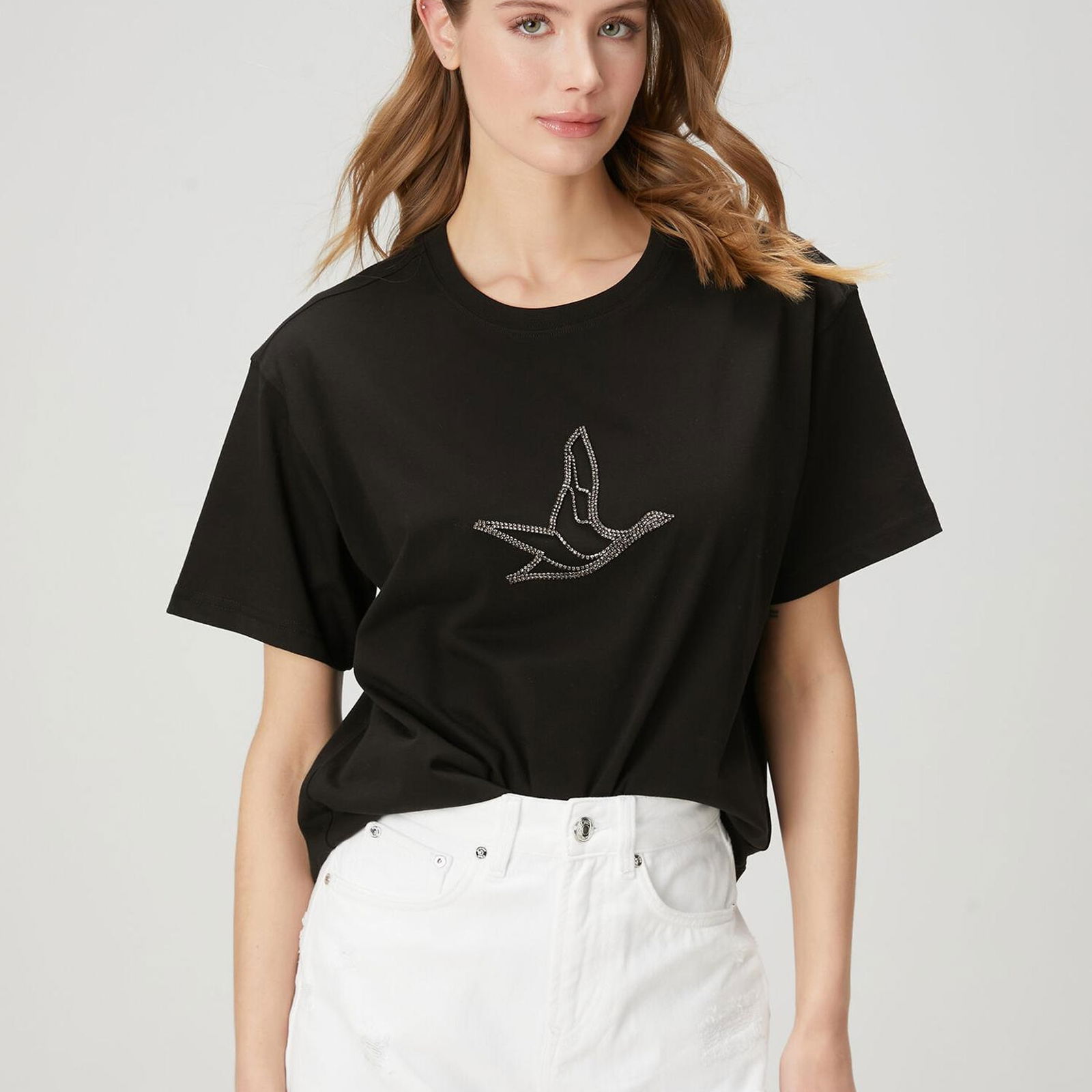 Beymen Club Kadin Siyah Taşlı Kaz Logolu T-shirt