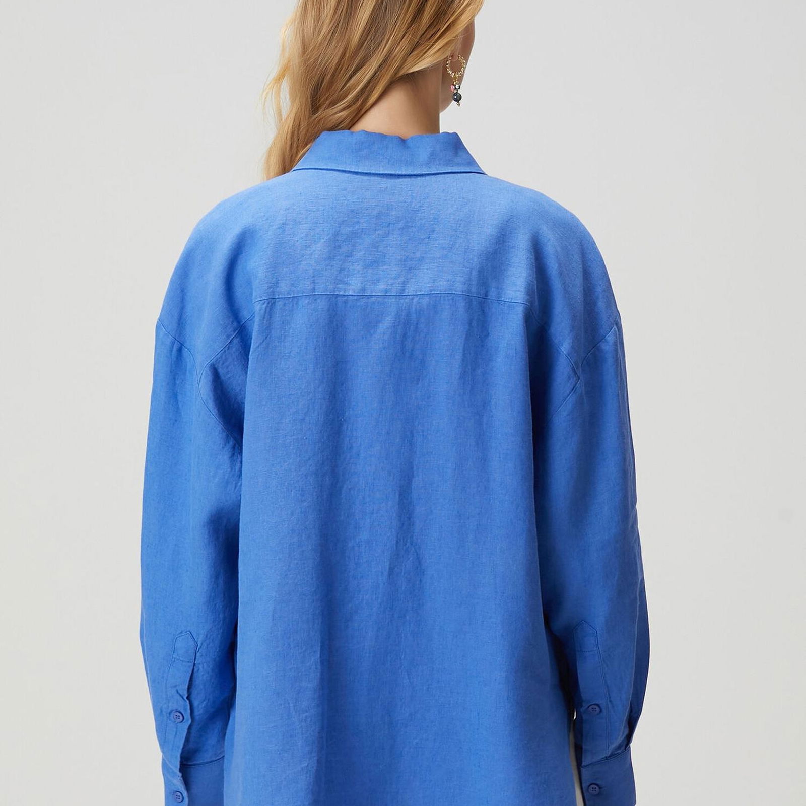 Beymen Club Kadin Oversize Mavi Keten Gömlek