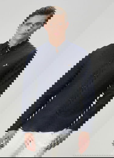  Beymen Club Erkek Comfort Fit Lacivert Keten Gömlek