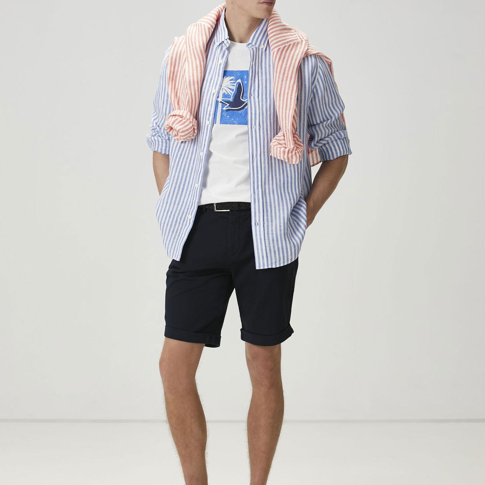 Beymen Club Erkek Comfort Fit Mavi Çizgi Desenli Keten Gömlek