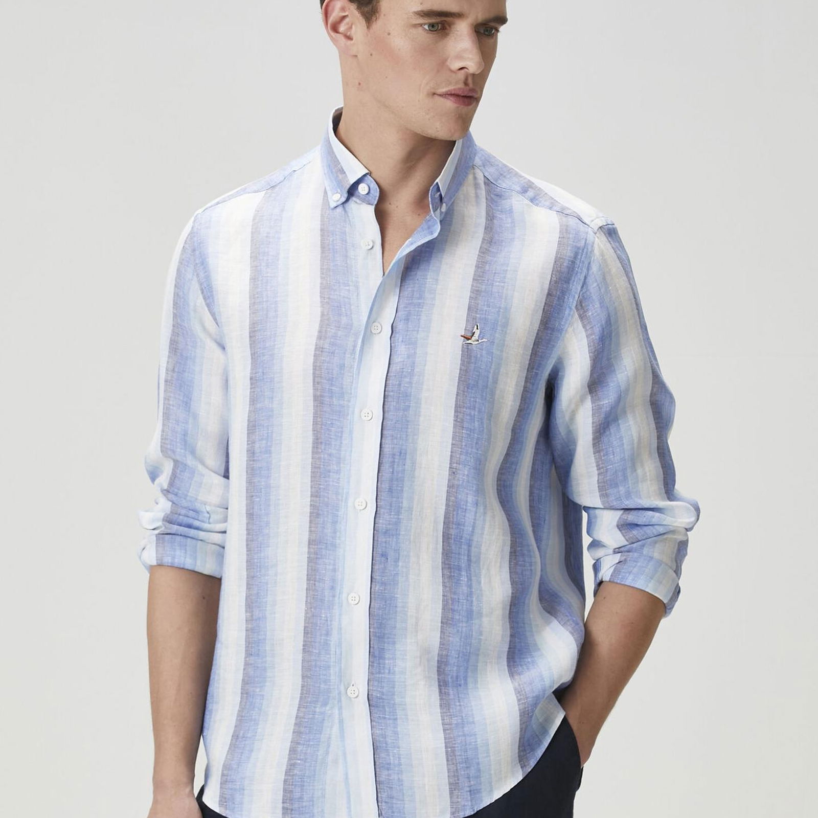 Beymen Club Erkek Comfort Fit Colorblocked Ekose Desenli Keten Gömle