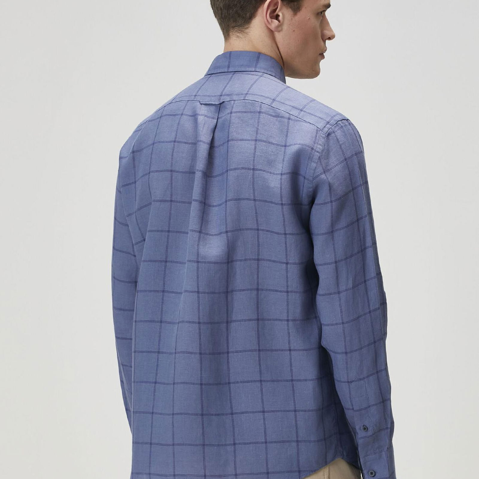 Beymen Club Erkek Comfort Fit Indigo Ekose Desenli Keten Gömlek